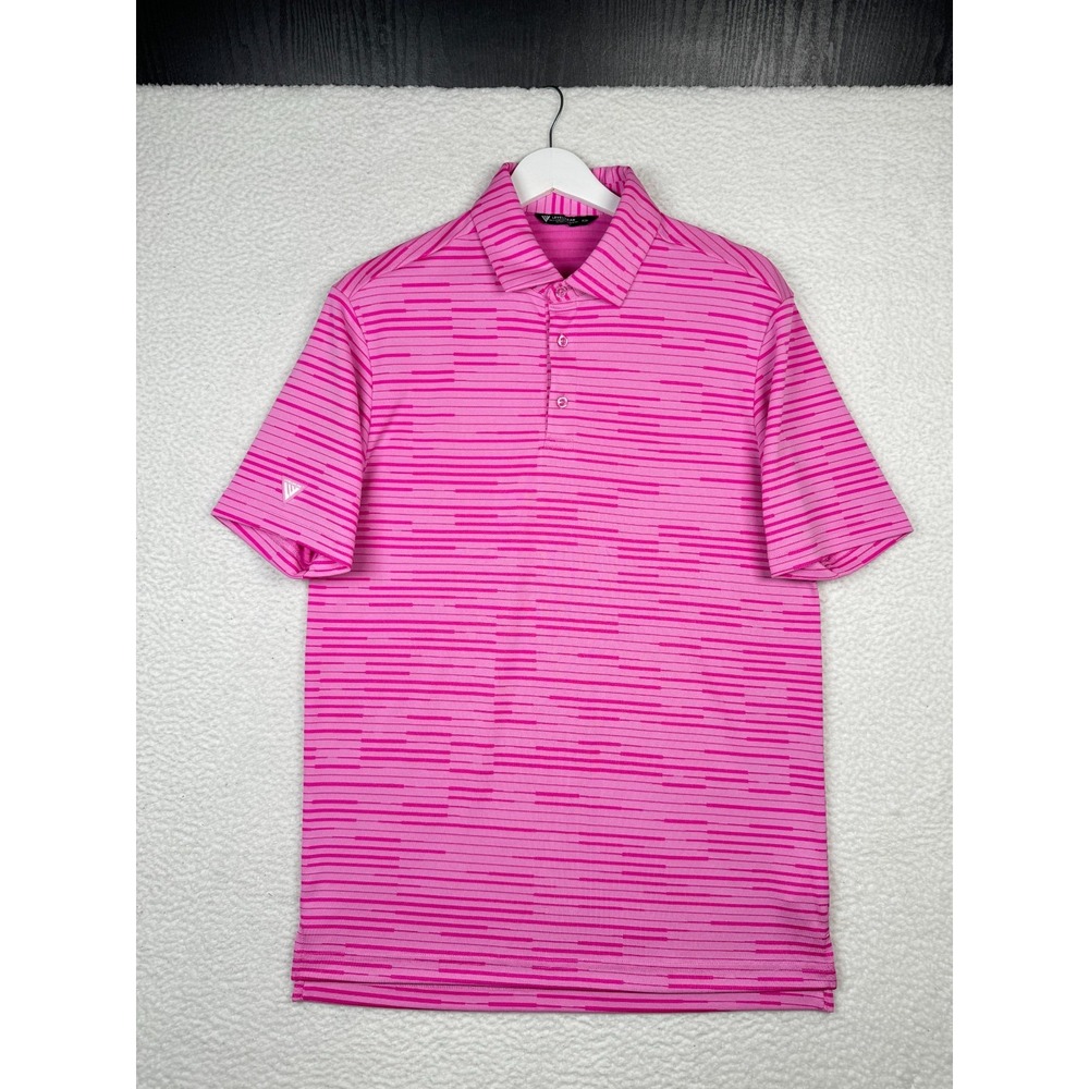 Levelwear Cruz Polo Shirt Mens Medium Pink Striped Short Sleeve Logo Performance